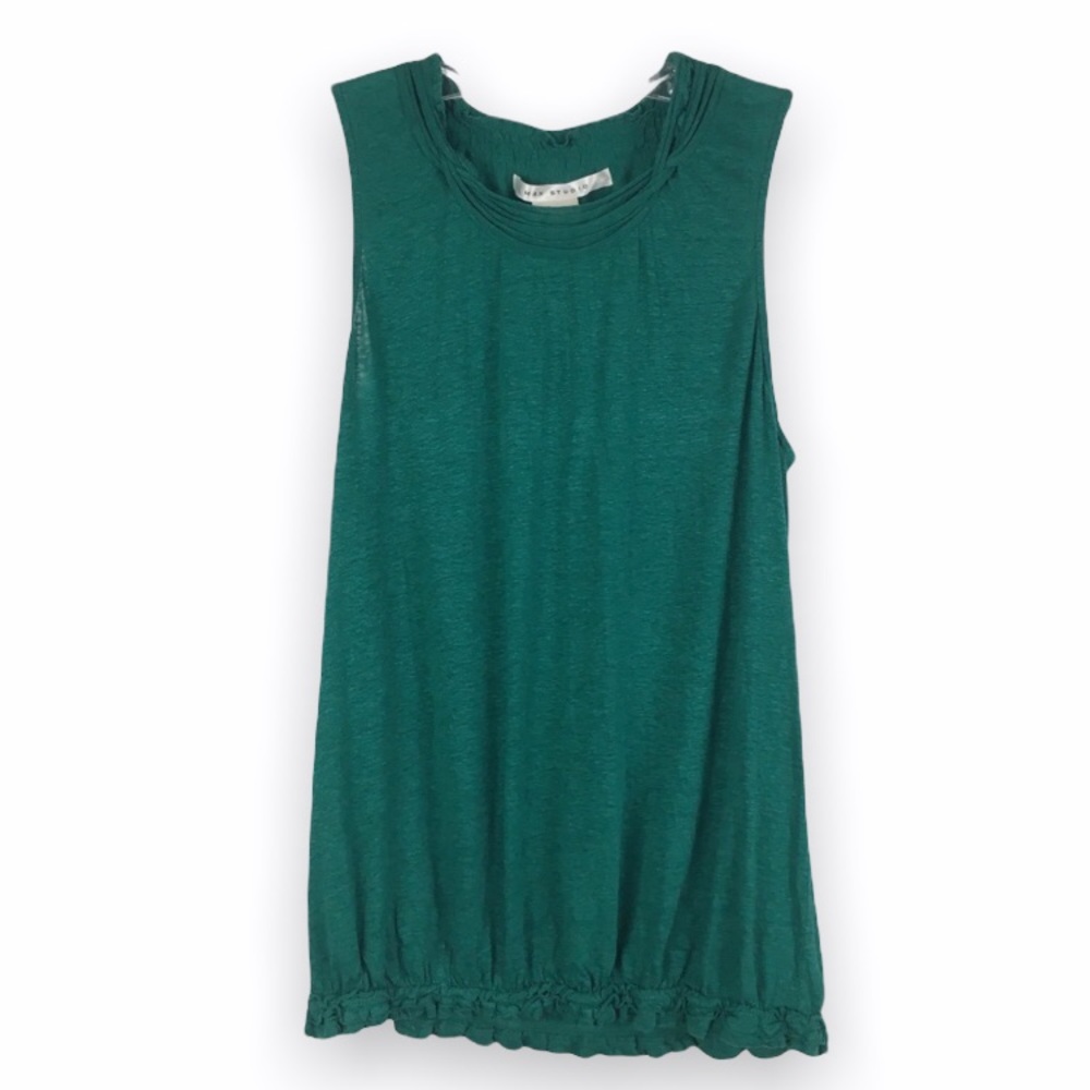 Max Studio 100% Linen Womens Size Large L‎ Emerald Green Sleeveless Top Shirt